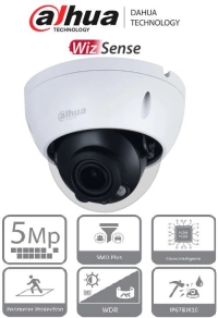 Cámara ip domo antivandalico 5mp - lente motorizado 2.7-13.5, wizsense, ir 40mts, ranura microsd, e s de alarma, ik10, poe, smd plus