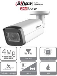 Cámara ip bala de 4mp - lente motorizado 2.7 a 13.5 mm, wizsense, ir de 60 metros, smd plus, protección perimetral, ranura microsd, ip67/ik10