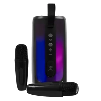 Bocina portatil transparente rgb perfect choice con 2 microfonos inalambricos