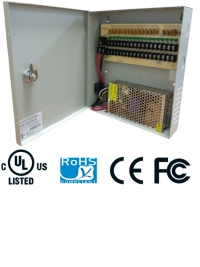Saxxon psu1210d18 - fuente de poder de 12 vcd/ 10 amperes/ para 18 camaras/ 0.55 amperes por canal/ protección contra sobrecargas/ certificación ul