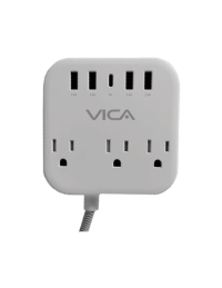Centro de carga 7p vica para protección contra sobretensiónes - 3 tomas con supresor de picos nema 5-15r, 4 puertos usb-a y 1 puerto usb-c