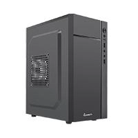 Gabinete quaroni frente abs, negro con franja tipo fibra de carbono, micro atx / mini itx, fuente de poder incluida de 500w