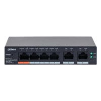 Dahua dh-cs4006-4et2et-60 - switch poe de 6 puertos administrable con 4 poe (10100 mbps) y 2 uplink (10100 mbps). total de 65 w poe, administración en la nube con dolynk care, carcasa metálica robusta, ideal para redes ip.