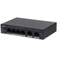 Switch dahua 6 puertos gigabit ethernet, 4 puertos poe 101001000 + 2 puertos uplink, 60w, 12 gbits