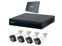 Kit de vigilancia dahua cctv, dvr 4 canales + ssd 512gb, 4 camaras bala full color, 2mp, ip67, con accesorios