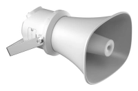 Bocina (altavoz ip ) | tipo trompeta | 7 watts | poe+ | exterior ip67 | metal | voceo en tiempo real | calendarización de audios | entrada de alarma