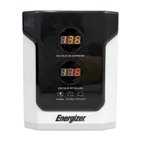 Regulador Energizer ERENRLB25VA de 2500 VA / 1500 W con rango 90-145 VCA, fusible 15 A, 2 contactos, LED y certificación RoHS con garantía 2 años