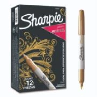 Marcador sharpie punta fina color oro caja con 12 pzas