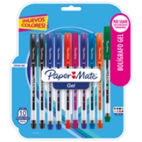 Bolígrafo papermate gel económico colores surtidos blister c/10 pzas