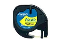 Cinta etiquetadora dymo letratag negro sobre amarillo plastico