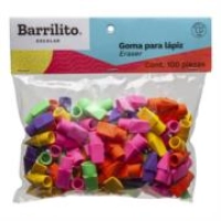 Goma barrilito para lápiz colores surtidos bolsa c/100 pzas