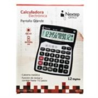 Calculadora nextep 12 dígitos pantalla grande escritorio cubierta metálica batería/solar