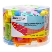 Sacapuntas barrilito mix figuras bote c/48 pzas