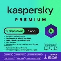 Licencia antivirus esd kaspersky premium 1 año 10 dispositivos 5 cuentas kpm