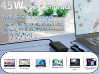 Cargador original para laptop dell, 45w, usb tipo c, 100v-240v, negro