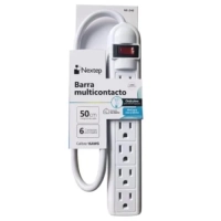 Barra multicontacto nextep 6 contactos aterrizados y boton reset cable 50 cm 16awg