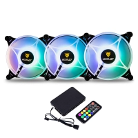 Kit de 3 ventiladores de 120mm argb con hub controlador para los ventiladores o controlado por software de 3ros y control remoto para manipular el rgb ocelot gaming