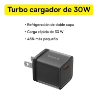 Cargador de pared baseus, carga rapida tipo c 30w, color negro