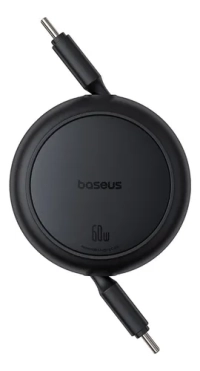 Cable retractil baseus 1m, tipo c a tipo c, cable de carga 60w, color negro