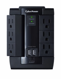 Supresor de picos usb cyberpower p600wsurc1, voltaje 125 v, 1500 j, 6 salidas ac, 60hz, color negro