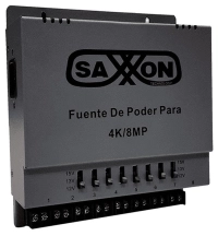 Saxxon energia psu1208a-4k - fuente de poder regulable metálica conexión de hasta 8 canales voltaje de ajuste 12v 13v o 15v cc salida de hasta 8 amp en los 8 canales máximo 1 amp por canal instalación en pared