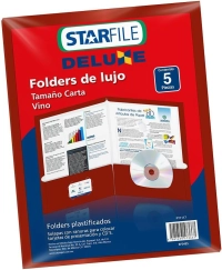 Folder starfile plastificado tamaño carta color vino 23.5 x 29.5 cm c/5 piezas