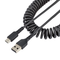 Startech.com cable de 1m de carga usb a a usb c, cable usb tipo c en espiral de carga rápida, cable usb 2.0 a a usbc negro - cable for dispositivo móvil, ipad pro, ipad mini, smartphone - 480mbits - apantallado - níquel conector chapado - 2232 awg - negro