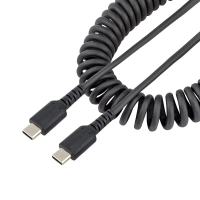 Startech.com cable de 1m de carga usb c a usb c, cable usb tipo c en espiral de carga rápida y servicio pesado, cable usb 2.0 usbc negro - cable for dispositivo móvil, ipad pro, ipad mini, smartphone - 480mbits - apantallado - níquel conector chapado - 2232 awg - negro