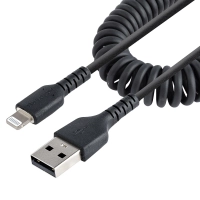 Startech.com cable de 50cm usb a lightning en espiral con certificación mfi negro - cable lightning en espiral de carga para iphone - cable for dispositivo móvil, iphone, ipad air, ipad, ipad mini, airpods, magic keyboard, magic trackpad, ratón magic, control remoto siri, estación de carga - 480mbits - mfi - apantallado - níquel conector chapado - 2232 awg - negro