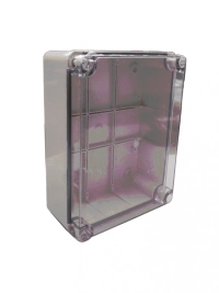 Sbe tech sbe-tr24019090 - gabinete plástico para exteriores, cubierta transparente, 24x19x9 cm, termoplástico auto extinguible, ip67, alta resistencia al impacto, color gris