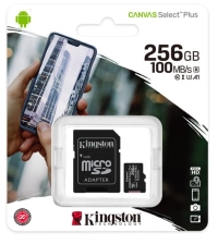 Memoria microsd kingston canvas selct plus 256gb r.100mbs w.85mbs cl10 uhs-i u3 v30 a1