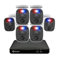 Kit dvr 6 camaras dvr-4680 swann sistema de seguridad 8 canales - 6 camaras con audio, luces intermitentes rojo y azul, sensor de luz