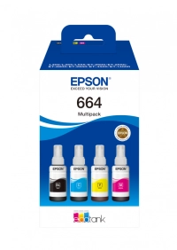 Botella de tinta epson t664, 4 piezas, negrocianmagentaamarillo, 70 ml cu