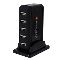 Hub techzone - 7 puertos usb 2.0, color negro con fuente de poder para el incremento de tasa de transferencia, 1 año de garantía.