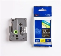 Etiqueta negra continua laminada brother tze335 - de 12 mm de ancho x 8 mts de largo. impresión en blanco.