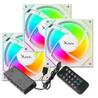 Kit de ventiladores XZeal XZ1115 ARGB blanco con hub controlador XZ1116 incluido, cable adaptador de 3 y 4 pines y control remoto para builds gamer con iluminación sincronizada